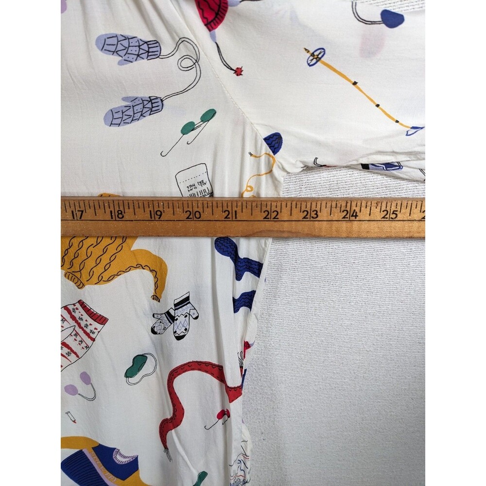 Maeve Anthropologie Marisol Ruffled Blouse Women Size 12 Multicolor Winter Print - Picture 7 of 9